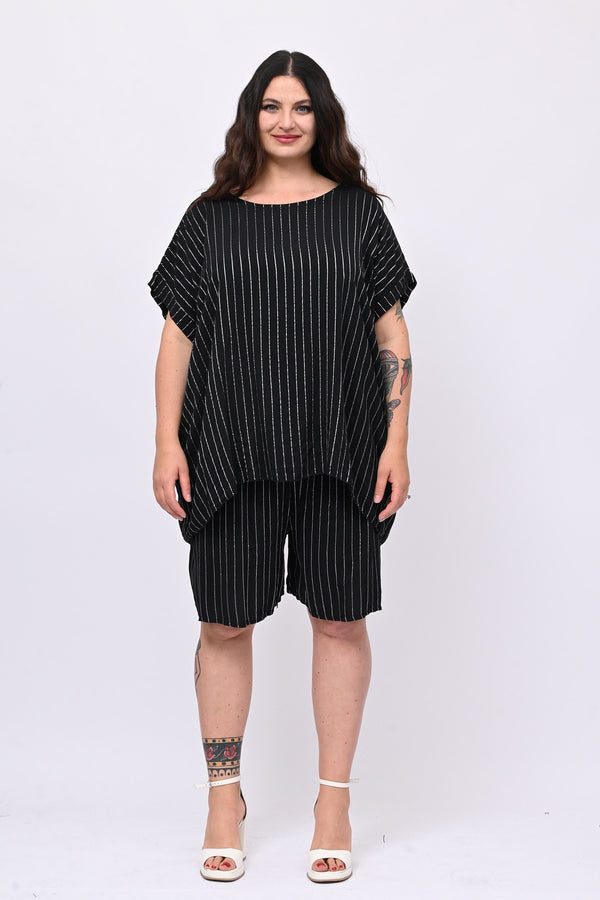 Completo gessato shorts - Nero