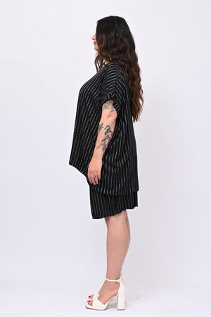 Completo gessato shorts - Nero