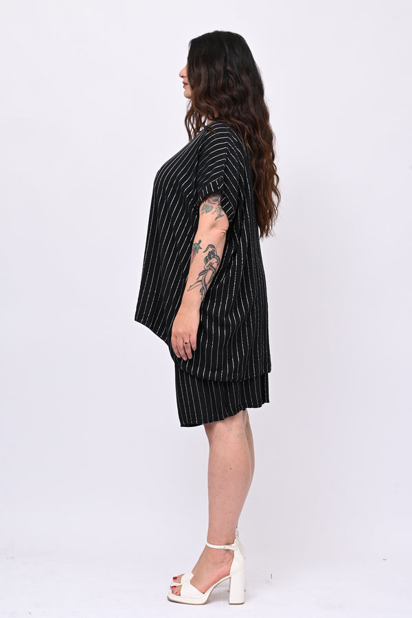 Completo gessato shorts - Nero