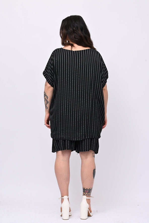 Completo gessato shorts - Nero