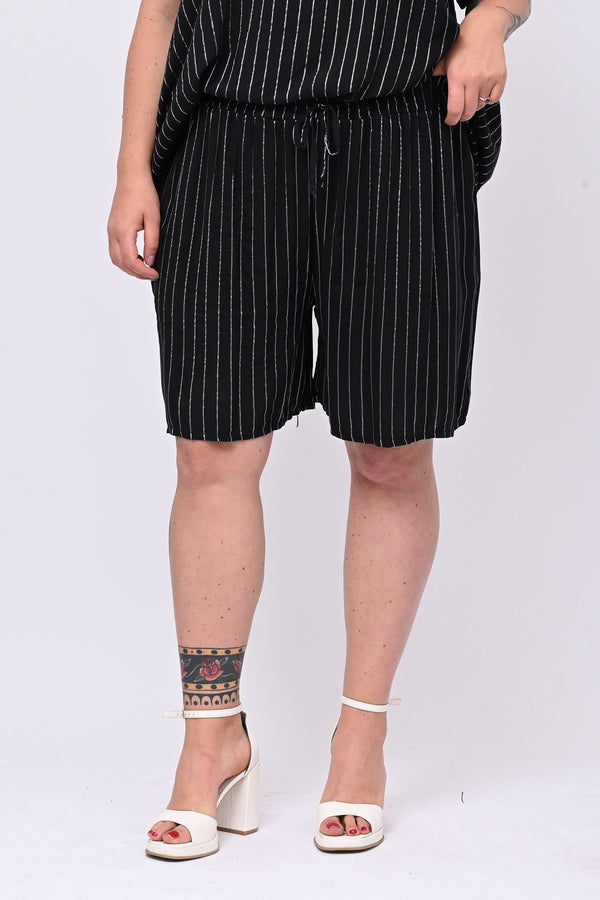 Completo gessato shorts - Nero