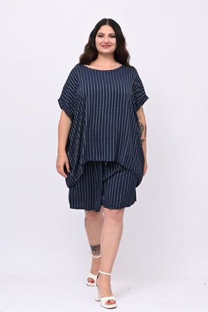 Completo gessato shorts - Blu