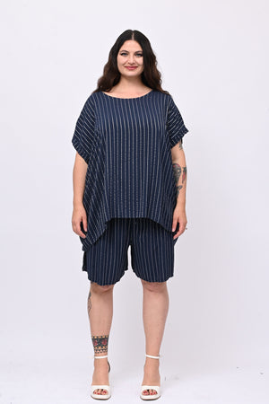 Completo gessato shorts - Blu