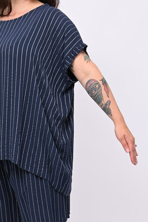 Completo gessato shorts - Blu