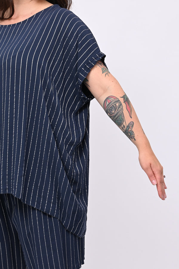 Completo gessato shorts - Blu