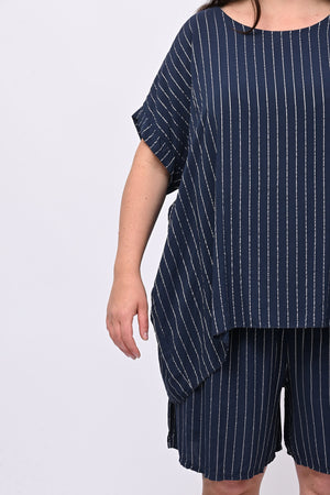 Completo gessato shorts - Blu