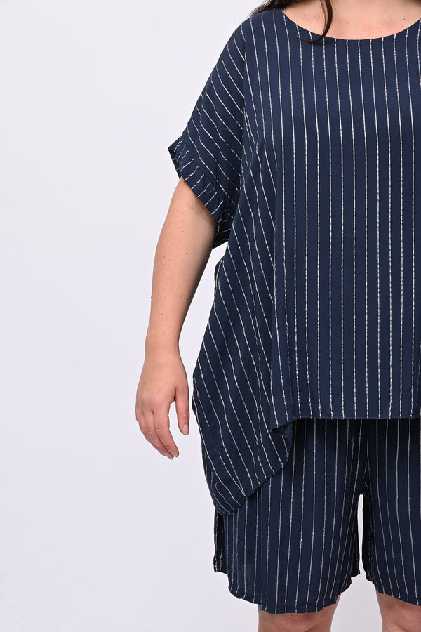 Completo gessato shorts - Blu