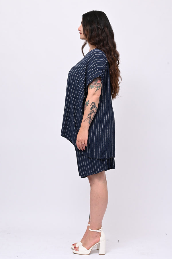 Completo gessato shorts - Blu