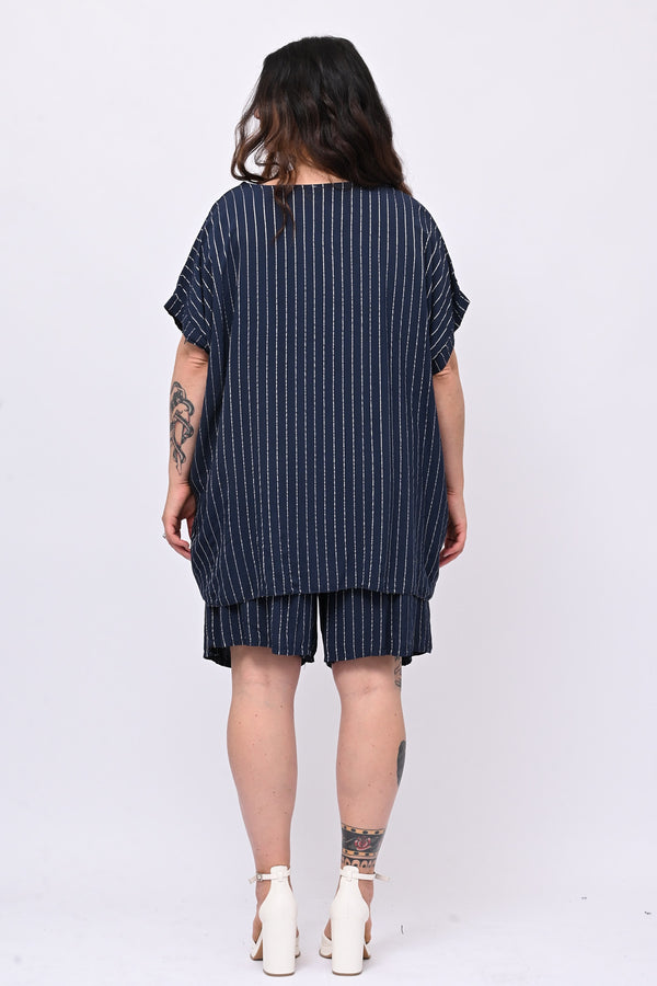Completo gessato shorts - Blu