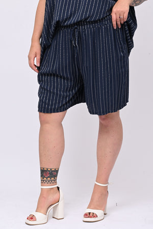 Completo gessato shorts - Blu