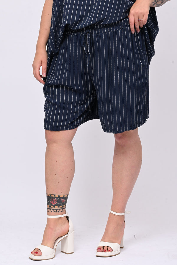 Completo gessato shorts - Blu