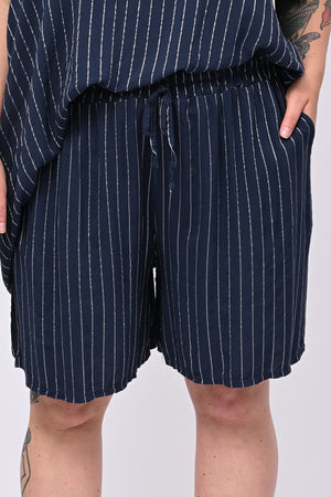 Completo gessato shorts - Blu