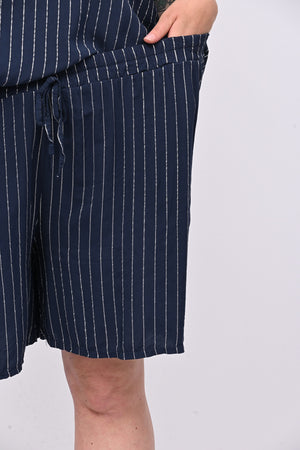 Completo gessato shorts - Blu