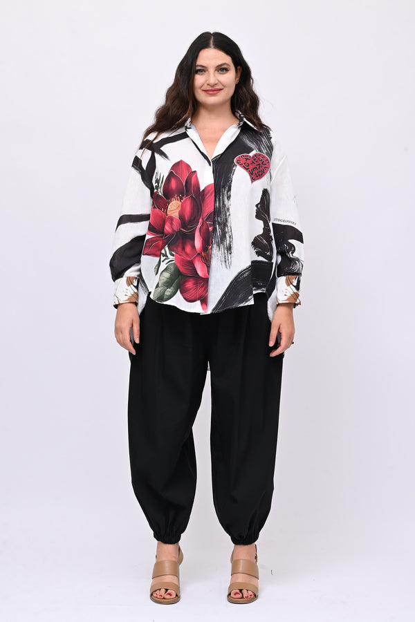 Camicia lino flamenco - Bianco