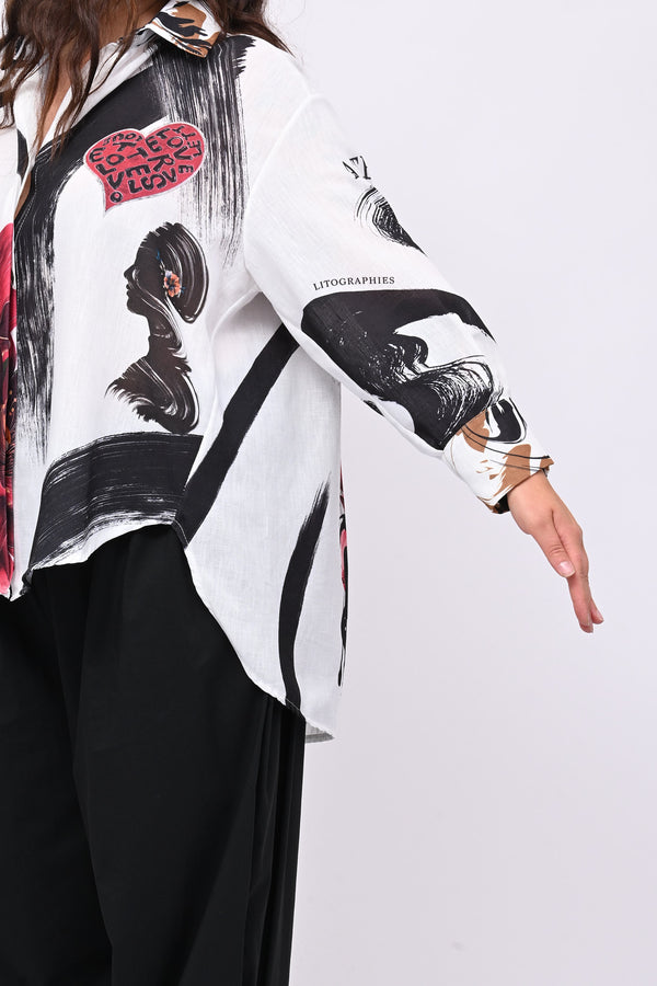Camicia lino flamenco - Bianco