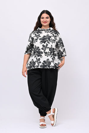 Blusa colletto fiori - Nero