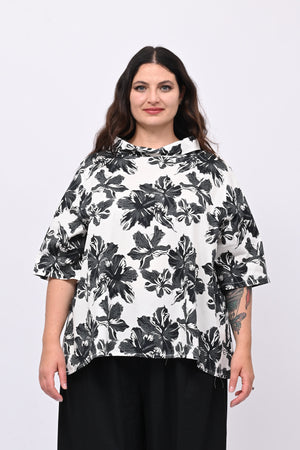 Blusa colletto fiori - Nero