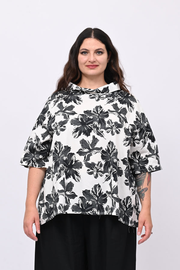 Blusa colletto fiori - Nero