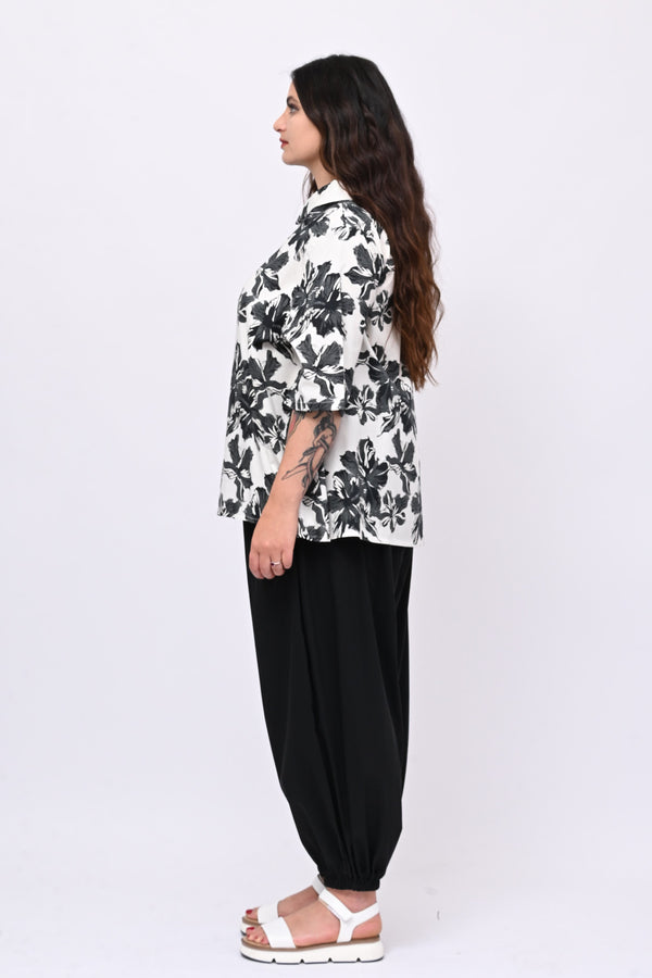 Blusa colletto fiori - Nero