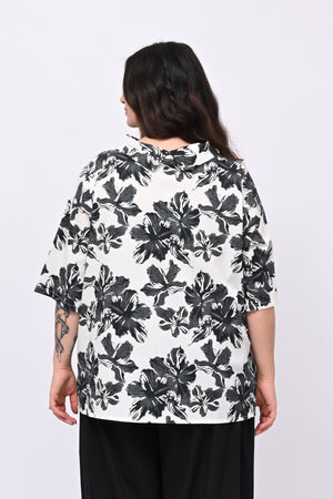 Blusa colletto fiori - Nero