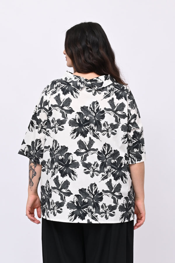 Blusa colletto fiori - Nero
