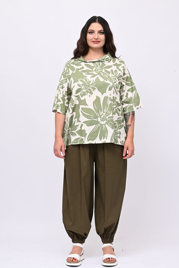 Blusa colletto fiori - Verde oliva