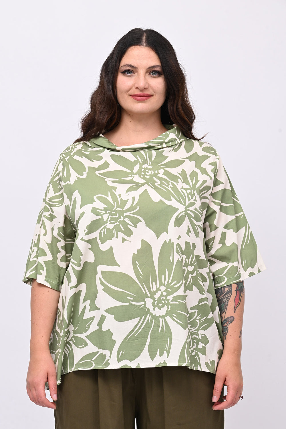 Blusa colletto fiori - Verde oliva