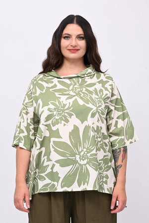 Blusa colletto fiori - Verde oliva
