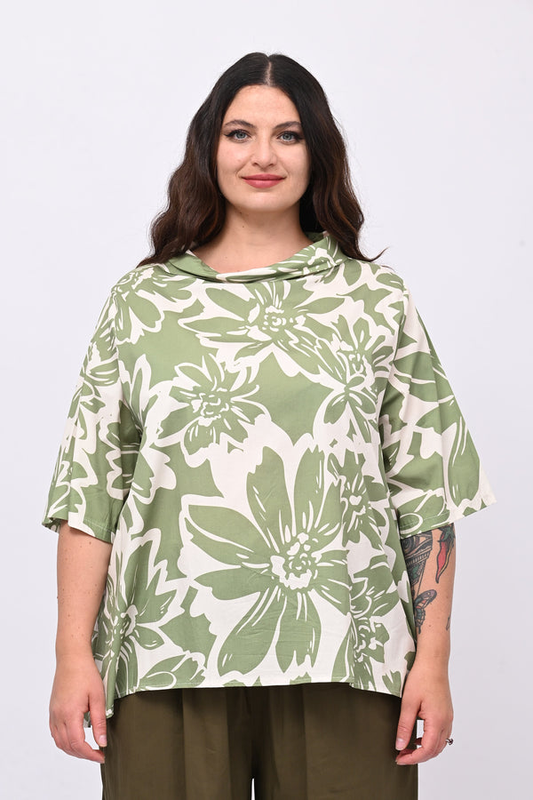 Blusa colletto fiori - Verde oliva