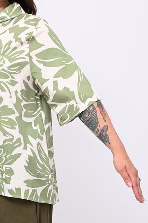 Blusa colletto fiori - Verde oliva