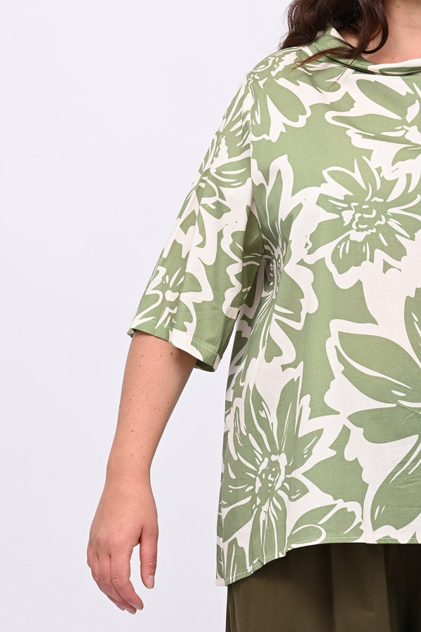 Blusa colletto fiori - Verde oliva