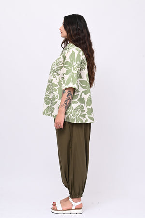 Blusa colletto fiori - Verde oliva