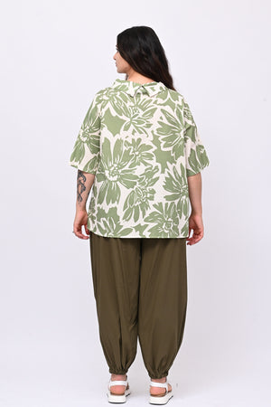 Blusa colletto fiori - Verde oliva