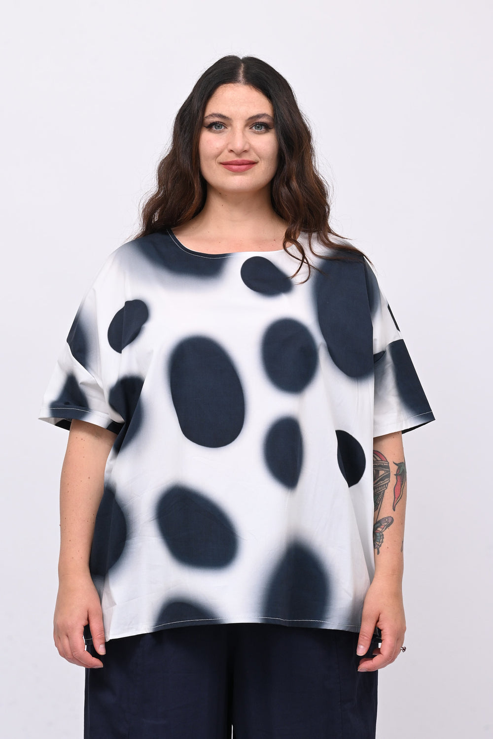 Blusa scatola pois - Blu