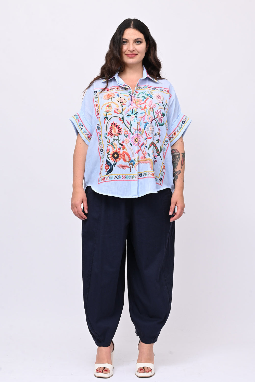 Camicia lino messicana - Celeste