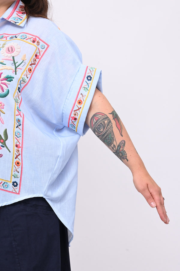 Camicia lino messicana - Celeste