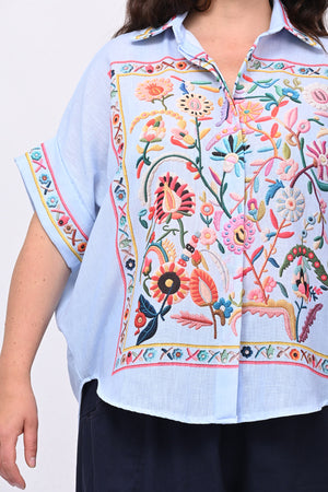 Camicia lino messicana - Celeste