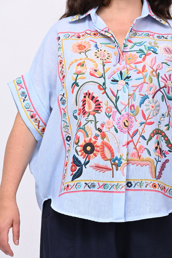 Camicia lino messicana - Celeste
