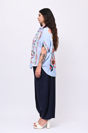 Camicia lino messicana - Celeste
