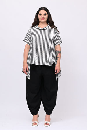 Blusa gessata effetto lino - Nero