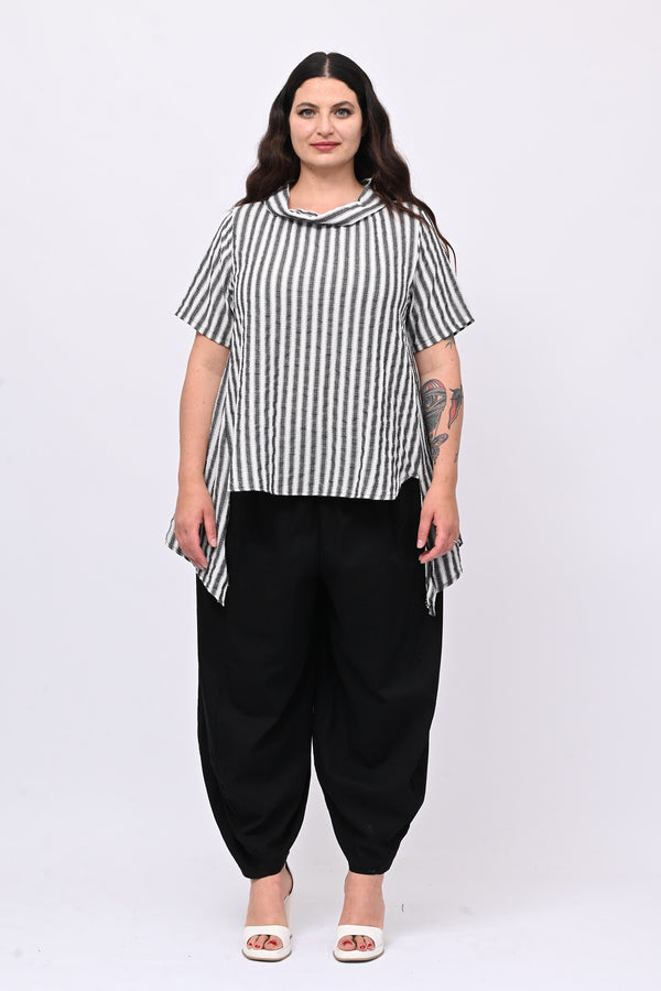 Blusa gessata effetto lino - Nero