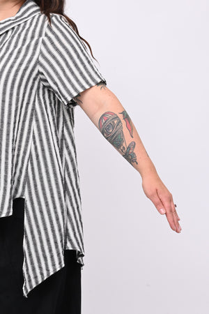 Blusa gessata effetto lino - Nero