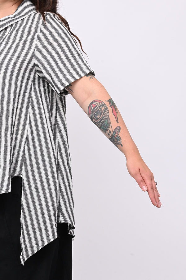 Blusa gessata effetto lino - Nero