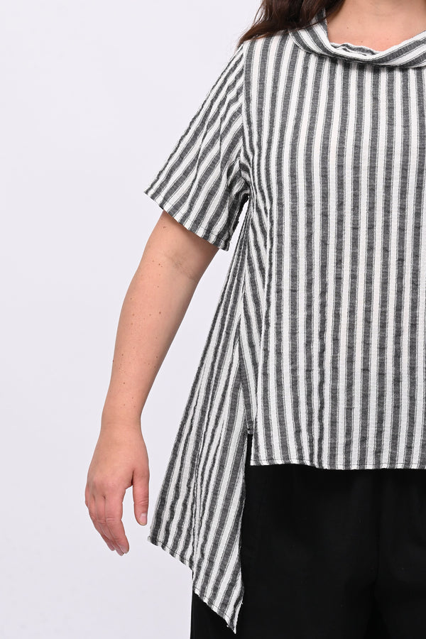 Blusa gessata effetto lino - Nero