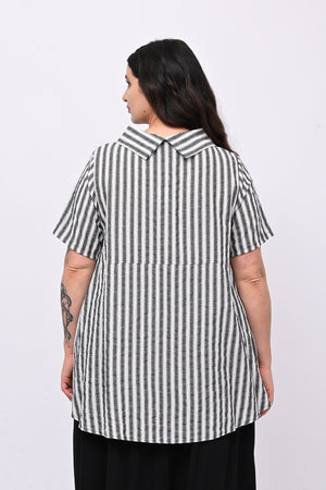 Blusa gessata effetto lino - Nero