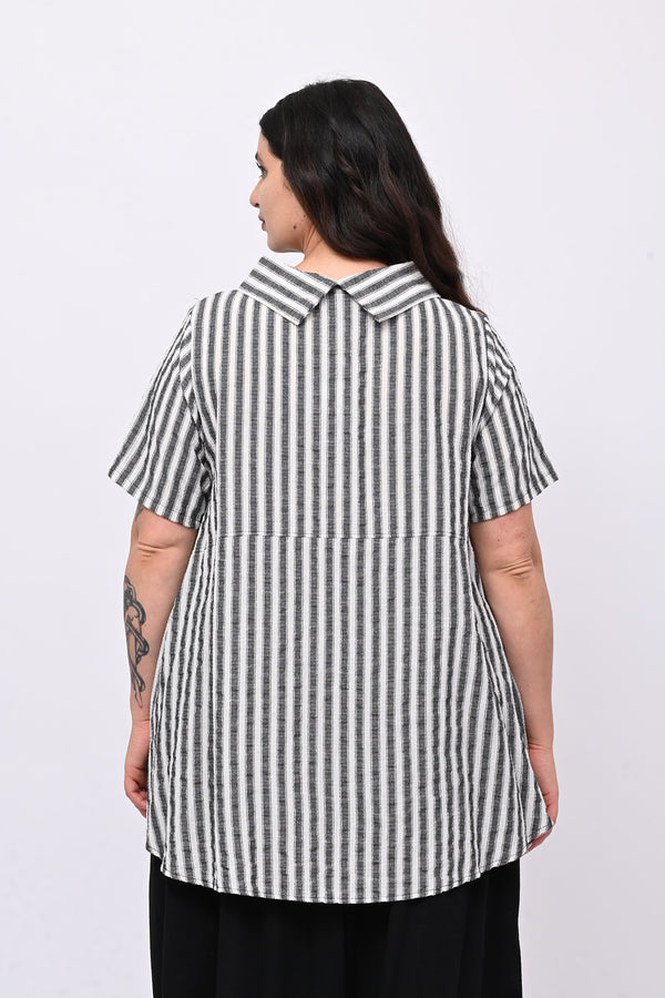 Blusa gessata effetto lino - Nero