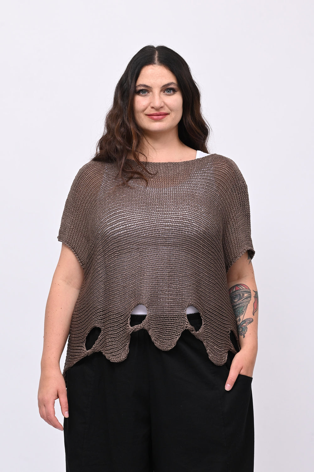 Maglia filo buchi - Caffè