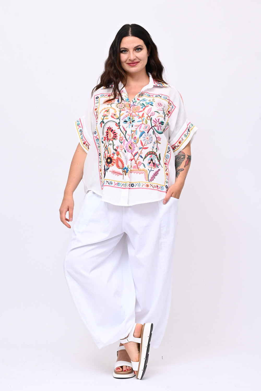 Camicia lino messicana - Bianco