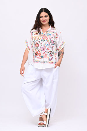 Camicia lino messicana - Bianco