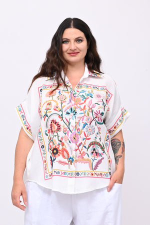 Camicia lino messicana - Bianco